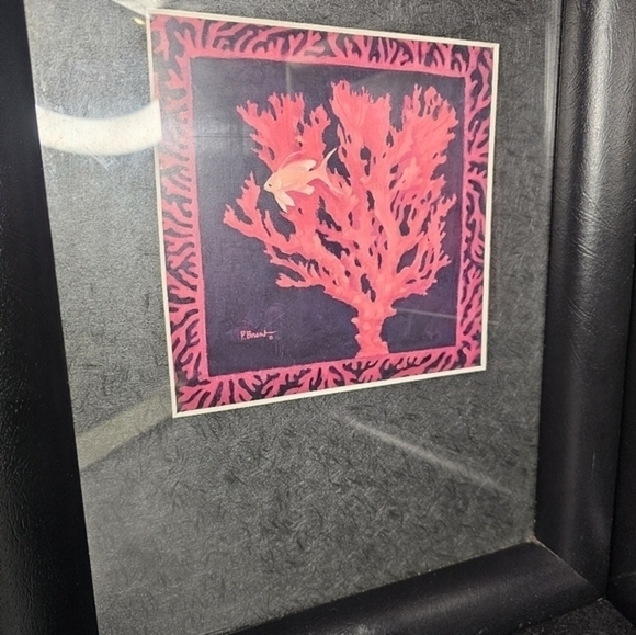 Pair of Original watercolors of red coral framed and signed by artist Peter Bren - Picture 4 of 9